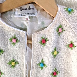 Vintage CynToTLes Wool (5%Nylon)HandMade Embroidered and Lined,ClipClasp Sweater